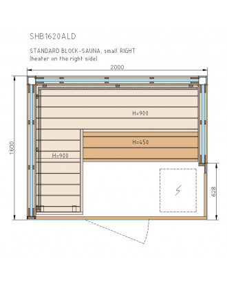 SAUNAKABINE HARVIA BLOCK SHB1620ALD, 1600x2000mm, SAUNAHEIZUNG RECHTS SAUNAKABINEN