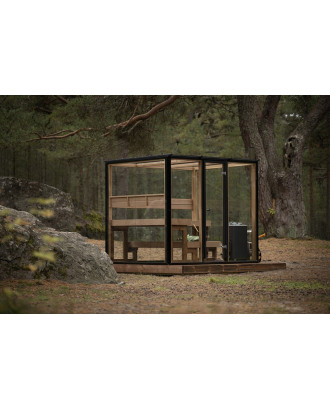 OUTDOOR SAUNA KABINE GLAS&CLASS-L, HEIZUNG RECHTS AUSSENSAUNA