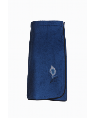 Bestickte Saunaschürze "Feder", Blau, XXL SAUNA-ZUBEHÖR