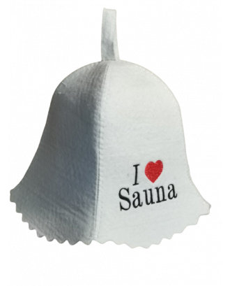 Saunahut - I Love Sauna , 100% Wolle, weiß