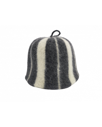 Saunahut- gestreift schwarz weiß, 100% Wolle
