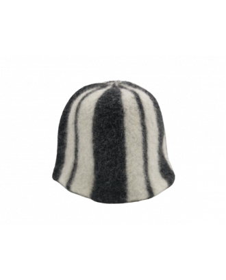 Saunahut- gestreift schwarz weiß, 100% Wolle